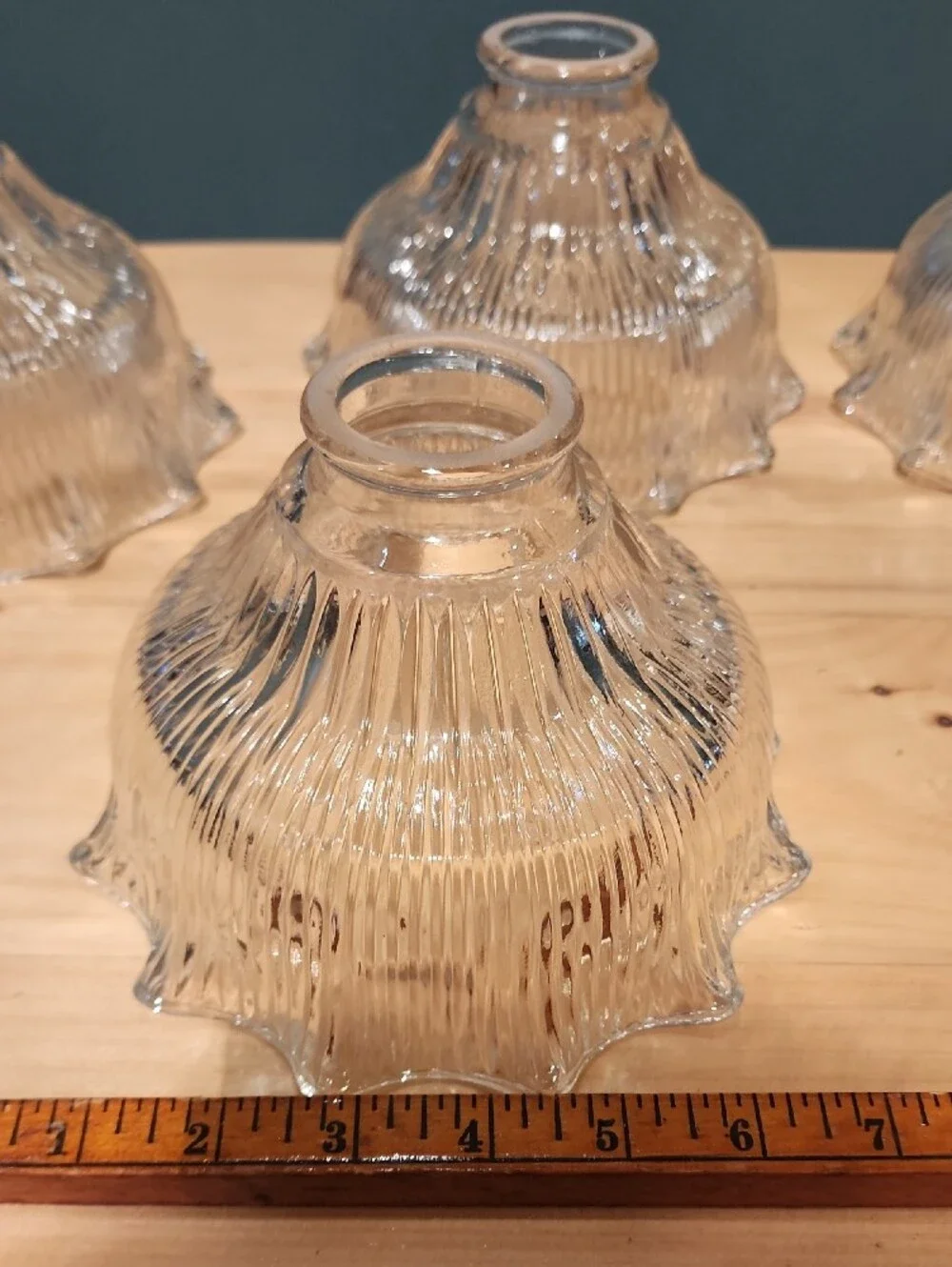 Vintage Ronelco Glass Ribbed Scalloped Pendant Hanging Light Globe- Set of 4